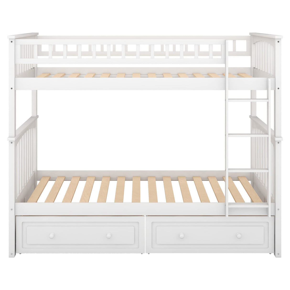 Merax Twin Over Twin Bunk Bed with 2 Storage Drawers and Ladder, Can be Devided into 2 Beds, No Spring Box Needed, White Merax