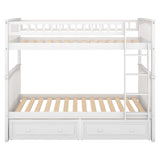 Merax Twin Over Twin Bunk Bed with 2 Storage Drawers and Ladder, Can be Devided into 2 Beds, No Spring Box Needed, White Merax