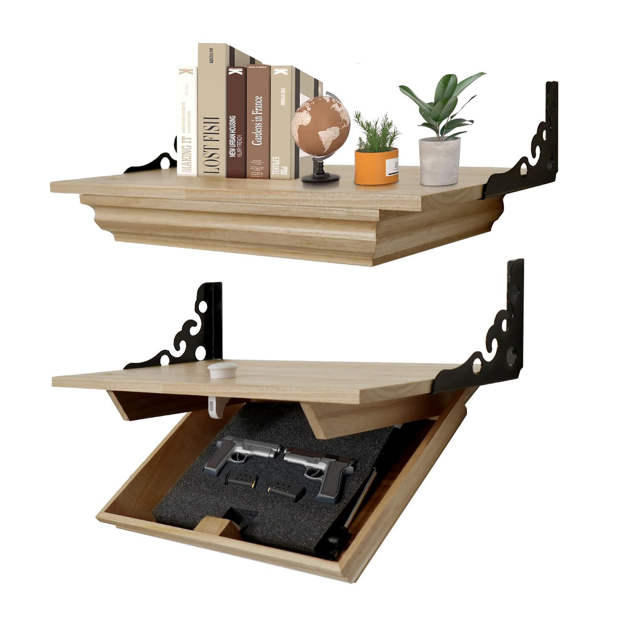 DOLEMODUO Hidden Shelf for Gun, Wall Mounted Hidden Gun Storage Shelf with Lock, Solid Wood Hidden Compartment Furniture DOLEMODUO