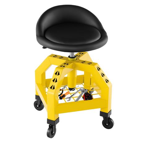 Goplus Mechanic Stool with Wheels, 360 Degree Swivel Rolling Garage Stool with 22.5”-27.5” Height Adjustment, Padded Seat, 330 LBS Capacity, Tool Tray, Heavy Duty Creeper Seat, Shop Stool for Workshop Goplus