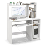 IFANNY White Modern Computer Desk with Hutch, Built-in Charging Station & Ample Storage IFANNY