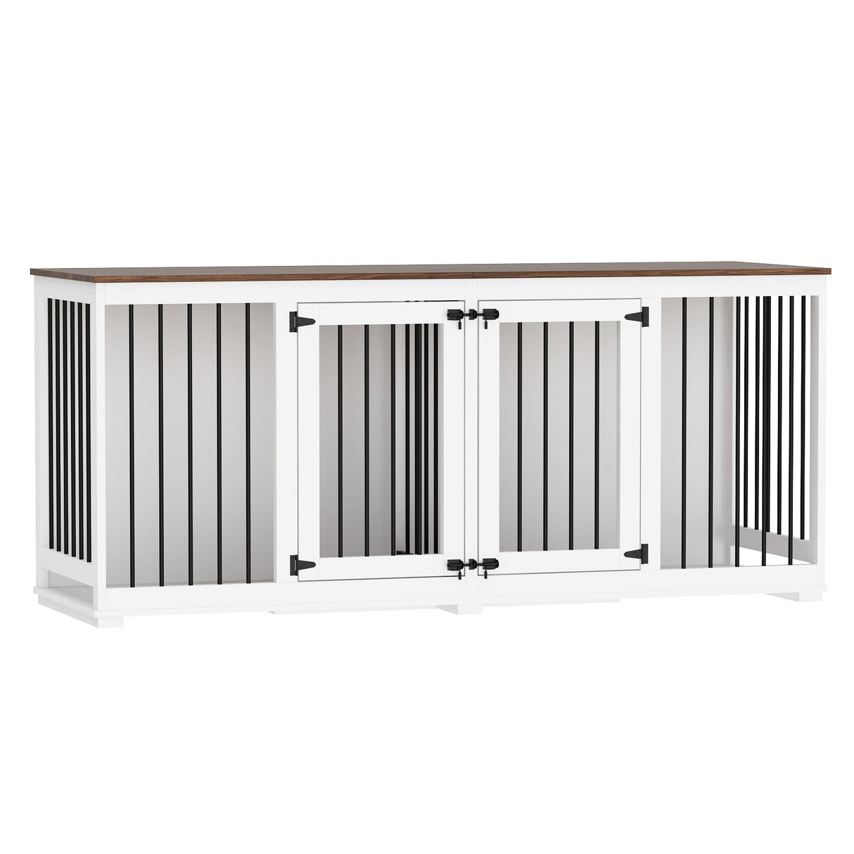 DAWNSPACES Double Dog Crates Furniture for Large Dogs, 71" Heavy Duty Wooden Large Dog Kennel with Removable Divider for 2 Dogs, Indoor Furniture Style Dog Crate House TV Stand, White DAWNSPACES