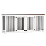 DAWNSPACES Double Dog Crates Furniture for Large Dogs, 71" Heavy Duty Wooden Large Dog Kennel with Removable Divider for 2 Dogs, Indoor Furniture Style Dog Crate House TV Stand, White DAWNSPACES