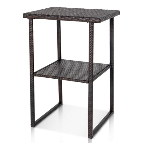 Sundale Outdoor Wicker Bar Table, 36 Inch Counter Height Patio High Top Dining Table, Rattan Bistro Pub Table with Storage Shelf for Deck Poolside Balcony Garden, Variegated Brown Sundale Outdoor