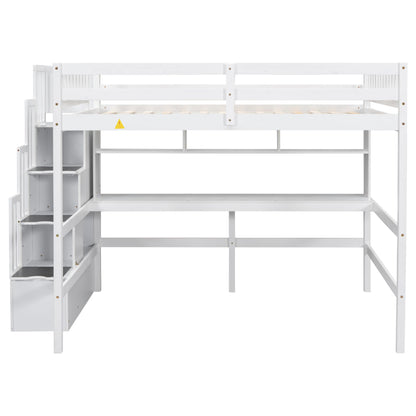 SOFTSEA White Full Loft Bed with Desk, Stairs, and Storage Shelves for Kids and Teens - WoodArtSupply