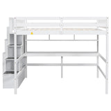 Full Size Loft Bed with Desk and Storage Shelves,Solid Wood Loft Bed Frame with Storage Staircase,High Loft Bed Full Size with Stair for Kids,Teens, Adults,White Bellemave