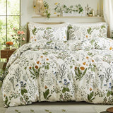 Cozaline Green Comforter Set King, 100% Cotton Reversible Floral Pattern Comforter Set 3 Pcs Soft Cotton Lightweight Comforter All Season Soft & Breathable Green Bedding Set Cozaline