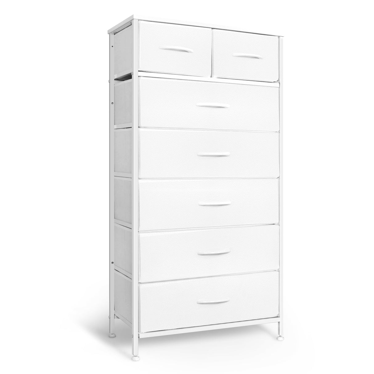 Mifuro Tall Dresser for Bedroom, Vertical Storage Organizer Tower with 7 Drawers, Chest of Drawers with Fabric Bins, Steel Frame, Wood Top for Bedroom, Closet, Entryway- White Mifuro