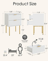 Aienvey Night Stand, Modern Nightstand with Drawers, Bedside Table, Gold Small Side Table for Bedroom, Living Room End Table (2 Drawers, White Stripe) Aienvey