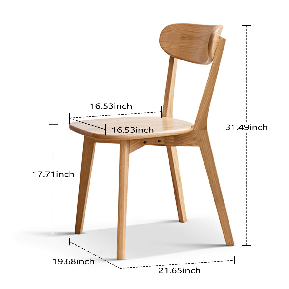 Grewood 100% Solid Oak Wood Dining Chairs Set of 2, Mid Century Modern with Wide Rounded Backrest, Chairs for Dining Room, Kitchen Chairs, Original Wood Color Grewood