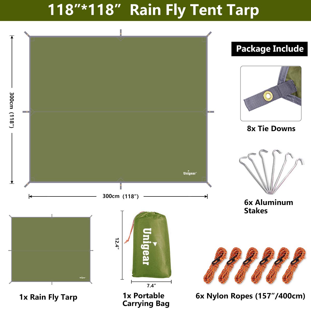 Unigear Hammock Rain Fly Waterproof Tent Tarp,13.1x9.8ft, UV Protection and PU 3000mm Waterproof, Lightweight for Camping, Backpacking and Outdoor Adventure Unigear