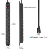 HHSOET Rotating Mountable Power Strip, 12 Outlet Wall Mount Surge Protector, Metal Heavy Duty and Versatile Outlet Strip, Stylish Appearance, Sturdy and Durable, 6ft Power Cord.(Black) HHSOET