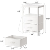 Huuger Nightstands Set of 2, End Tables with Charging Station, Side Tables with Fabric Drawers, Bedside Tables with USB Ports and Outlets, Night Stands for Bedroom, White Huuger
