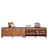 Tribesigns Shoe Storage Bench with 2 Flip Drawers, Entryway Shoe Bench with Tufted Leather Seating, Hallway Bench with Shoe Storage Cabinet, Hidden Shoe Organizer, Solid Wood Legs Tribesigns