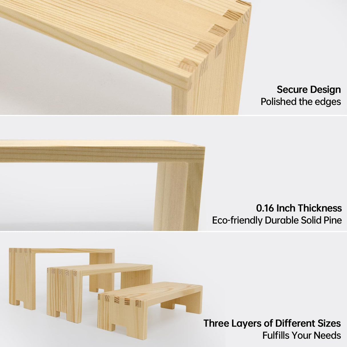 Yikaroeli Display Risers-3 Tier Wood Risers Decorative Rectangular, 6-piece Set Display Stands Arranging and Showcasing your favorite items(Nature) Yikaroeli