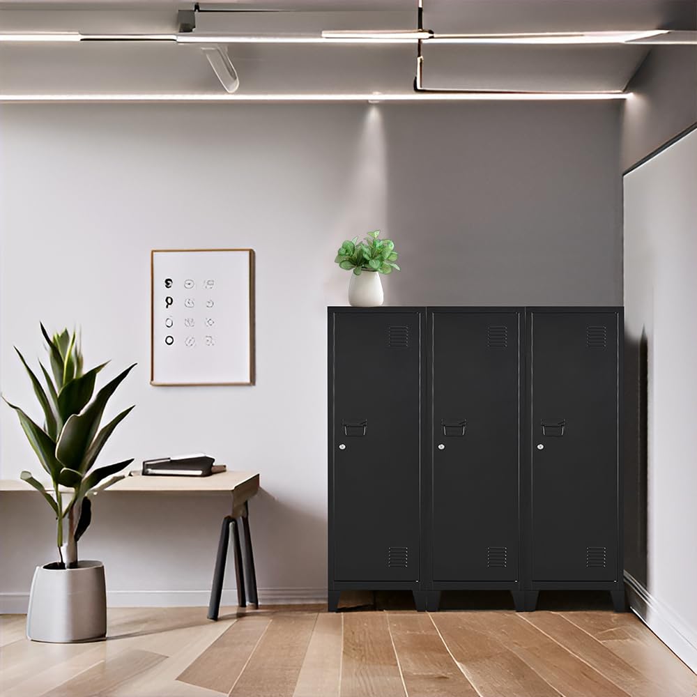 FURSTEL Metal Locker with Doors and Shelves, Locking Storage Cabinets for Small Spaces, Lockers for Employees, Lockable Storage Lockers for Office Garage School Gym FURSTEL