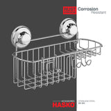 HASKO Suction Cup Shower Caddy Basket for Shampoo, Shower Suction Shelf Organizer, Basket with Soap Holder and Hooks, Stainless Steel Shampoo Holder for Bathroom Storage (Chrome) HASKO accessories