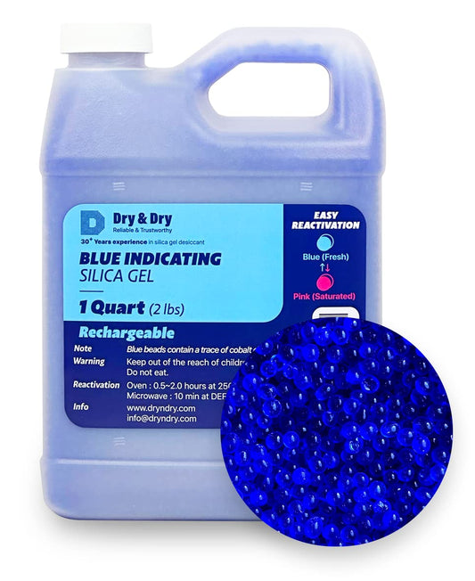 Dry & Dry [2 LBS] Blue Indicating Silica Gel Beads Desiccants (Industry Standard 3-5 mm) - Reusable Desiccant Beads Silica Beads(Blue to Pink) - WoodArtSupply