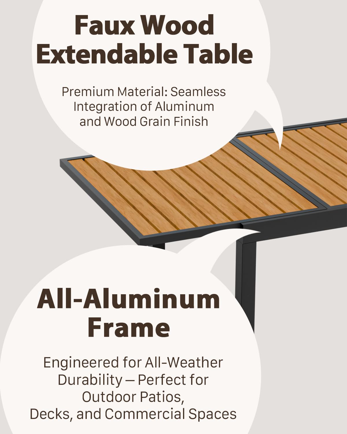 ZANDOR Expandable Outdoor Dining Set for 4-6-8,Patio Table and Chairs Set with Wood Top for Garden,Backyard,Porch,55"-82.7" Extendable Aluminum Outdoor Table Set with 4 Chairs,Grey ZANDOR