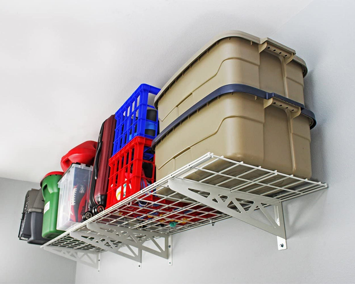 MonsterRax | Garage Wall Shelf Two-Pack White or Hammertone | Three Size Options | Includes Bike Hooks | 300lb Weight Capacity (White, 12''x36'') MR-WS1 12x36-W MonsterRAX Storage Solutions