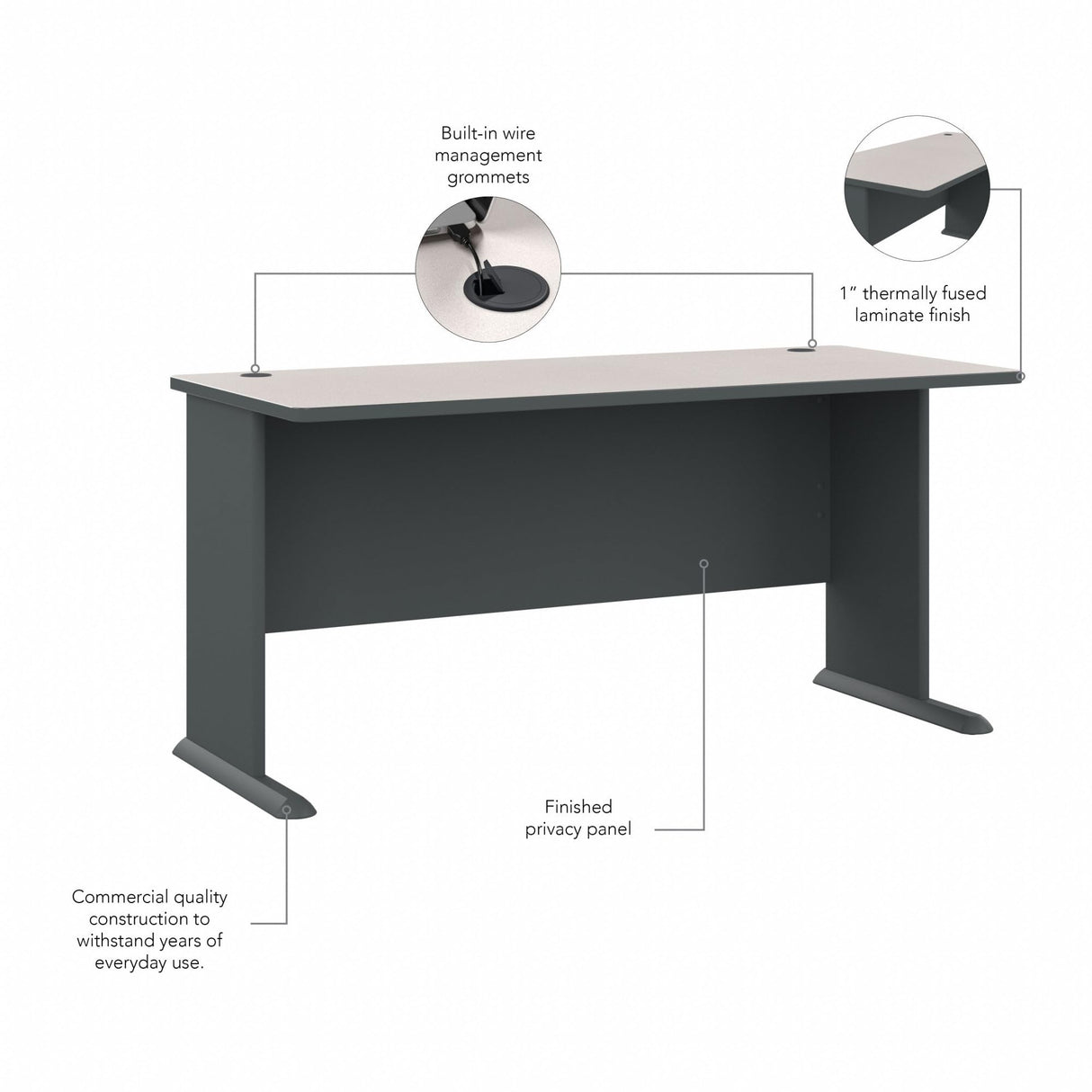 Bush Business Furniture Series A 60W Computer Desk in White Spectrum and Slate, Large Office Table for Home or Professional Workspace Bush Business Furniture
