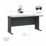 Bush Business Furniture Series A 60W Computer Desk in White Spectrum and Slate, Large Office Table for Home or Professional Workspace Bush Business Furniture
