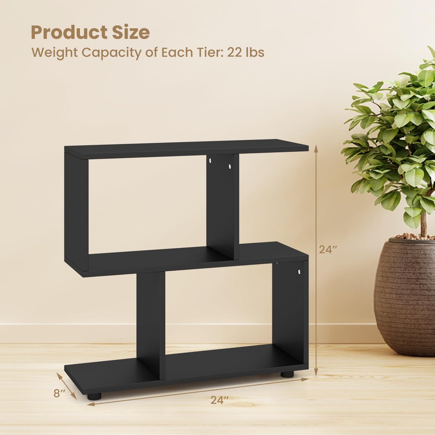 Tangkula Geometric 2-Tier Bookshelf - Stylish Open Storage Shelf for Home and Office - WoodArtSupply