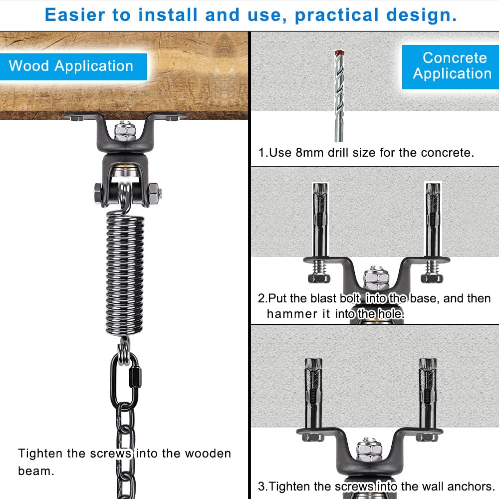 BeneLabel Hammock Chair Hanging Kit, Heavy Duty Swing Hanger with Spring and 39" Chain,Indoor Outdoor Playground Hanging Hammock Punching Bags, 360° Rotation, Black BeneLabel
