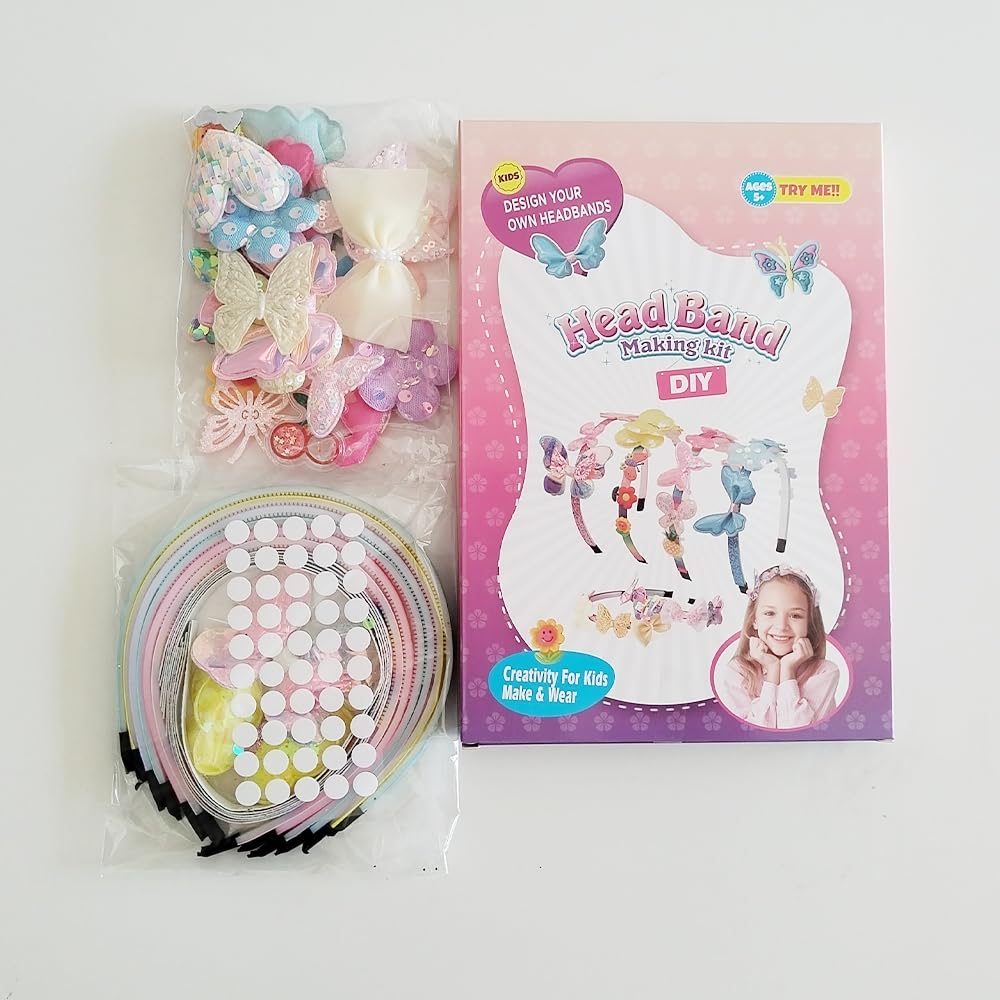 DIY Headband Making Craft Kit for Girls | Make Hairbands with Butterfly Flower Set with 6 Hair Bands 36 Accessories | Creative Activity for Kids 5-12, Birthday Gifts & Arts Projects Generic