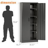 Furniwell Metal Storage Cabinet with 2 Doors & 4 Adjustable Shelves, Lockable Garage Storage Cabinet, Steel Utility File Cabinet for Home, Garage, Black, 71" H x 31.5" W x 15.7" D Furniwell
