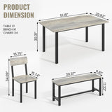AWQM 6-Piece Dining Set, Modern Dining Table Set for 4-6,Kitchen Table Set with Chairs and Bench,Dining Room Table Set with Metal Frame & MDF Board, Table & Chairs Set for Small Space,Apartment,Grey AWQM