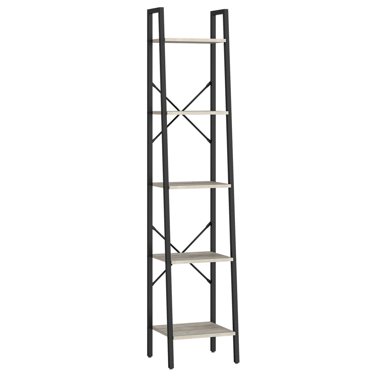 Hzuaneri Ladder Shelf, Bookshelf Bookcase, Freestanding Corner Storage Shelve with 2 Hooks for Home Office, Living Room, Kitchen, Bedroom, Industrial, 5-Tier Greige BC03205B Hzuaneri