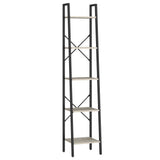 Hzuaneri Ladder Shelf, Bookshelf Bookcase, Freestanding Corner Storage Shelve with 2 Hooks for Home Office, Living Room, Kitchen, Bedroom, Industrial, 5-Tier Greige BC03205B Hzuaneri