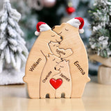 Personalized Wooden Bear Puzzle with Santa Hat and 1-8 Family Name, Custom Family Name Sculpture - Ideal for Christmas, Birthdays, Housewarming - Unique Wooden Decor Gift for Mom and Dad Smile lab