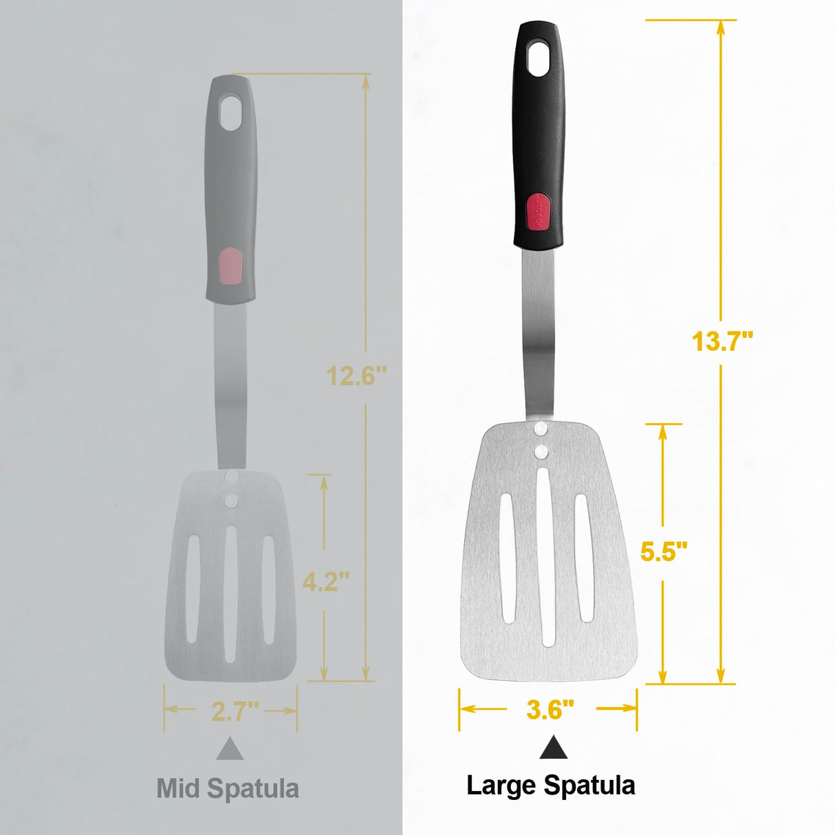 Stainless Steel Flexible Spatula Turner, Thin Slotted Metal Spatula for Cast Iron Skillet, Thin Blade and Heat Resistant Silicone Handle, Great for Egg, Cookie, Meat, Crep, Large Vovoly