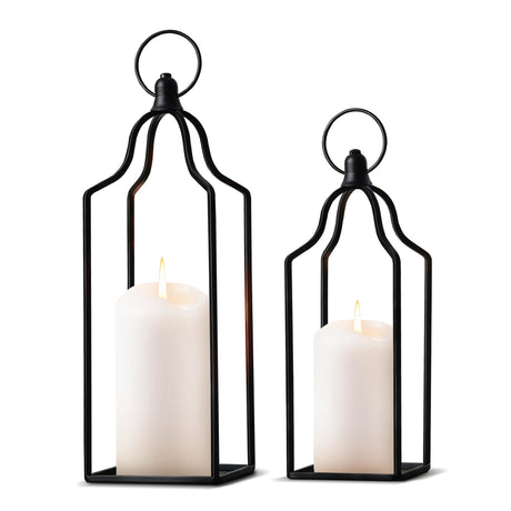 Rustic Farmhouse Decor Metal Lantern Set of 2 Decorative Lanterns for Home Indoor Outdoor Living Room, Fireplace, Patio, Wedding & Kitchen Table Centerpieces Gelazurem