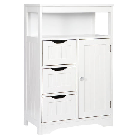 ZENY Modern White Wooden Bathroom Floor Cabinet with Adjustable Shelves and 3 Drawers ZENY