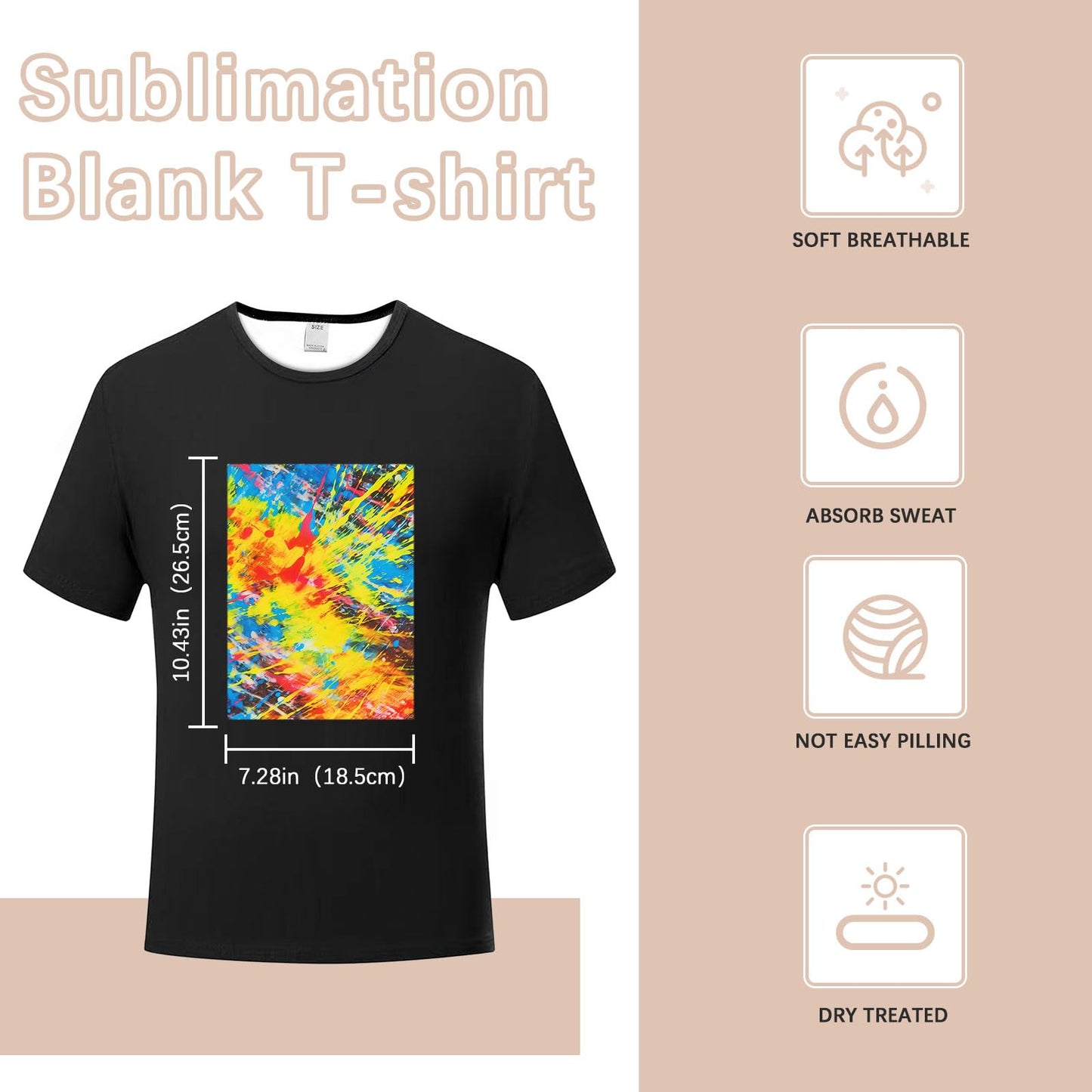 ORJ 5 PCS Adult Sublimation Blank T Shirt Unisex Polyester Shirts Crew Neck Short Sleeve for Sublimation Black T Shirt