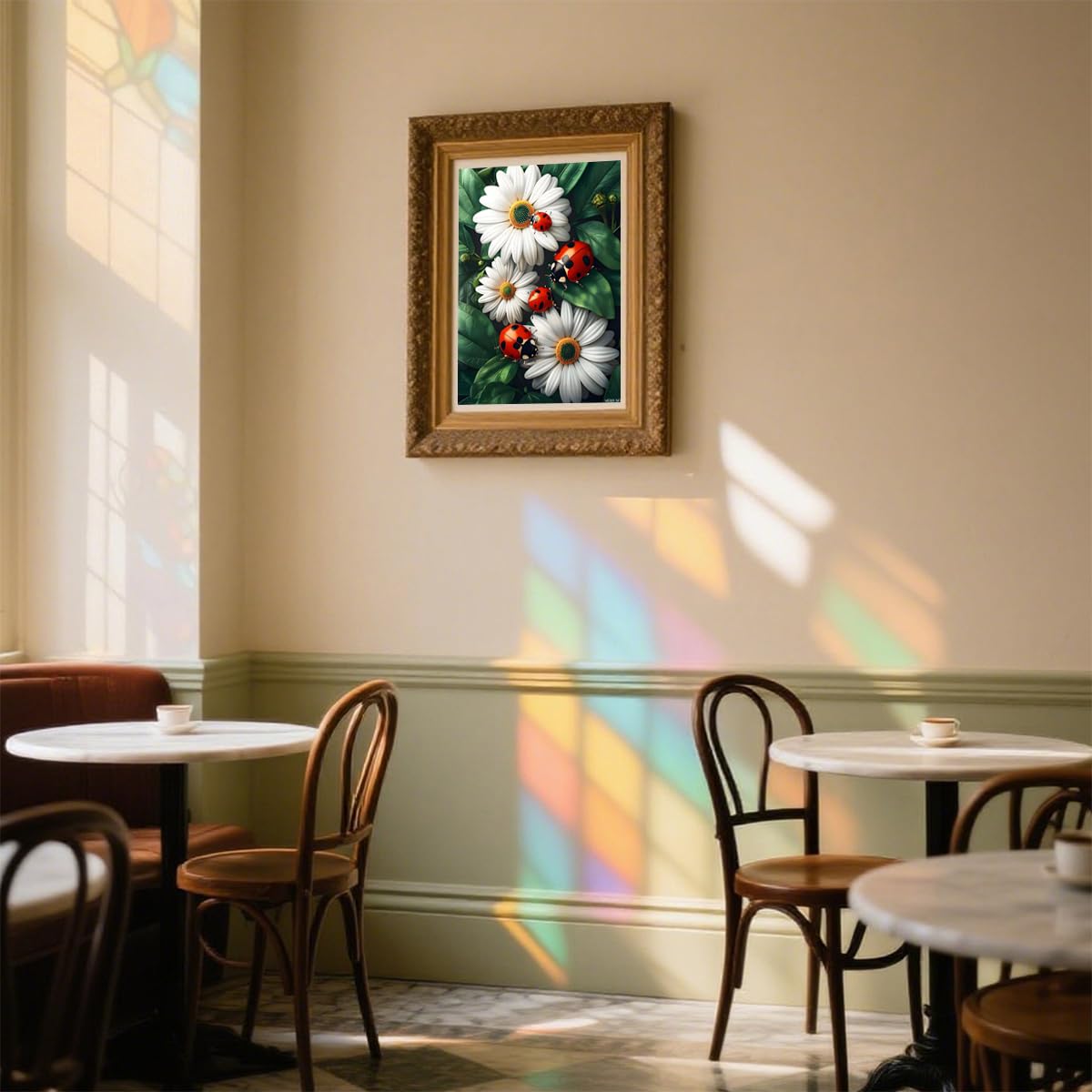 MOER SKY Beautiful Ladybugs Daisy Diamond Painting Art Kit for Adults, Spring Diamond Art Painting for Beginners, Full Drill Round Gem Art Flowers Painting 12x16 Inch MOER SKY