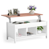 COSTWAY Lift Top Coffee Table, with Hidden Storage Compartment & 3 Open Shelves, Rectangular Cocktail Tea Table with Solid Wood Legs for Living Room Reception Room (White) COSTWAY