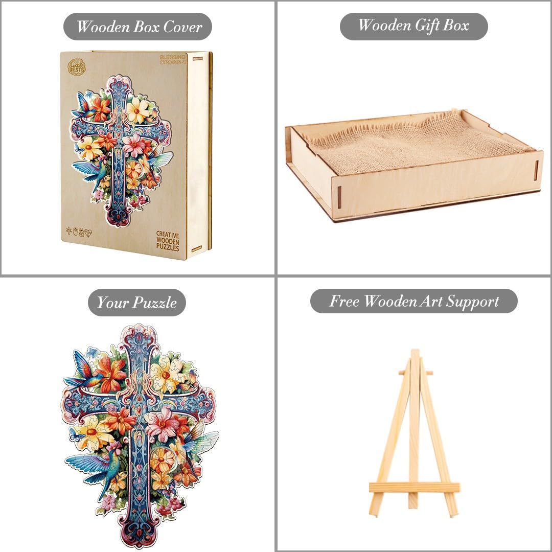 KAAYEE Wooden Jigsaw Puzzles-Wooden Puzzle Adult Unique Shape Advanced Blessing Cross Wooden Jigsaw Puzzle for Adult,Puzzle for Adults,Family Puzzles 9.3 * 13.4in 250pcs KAAYEE