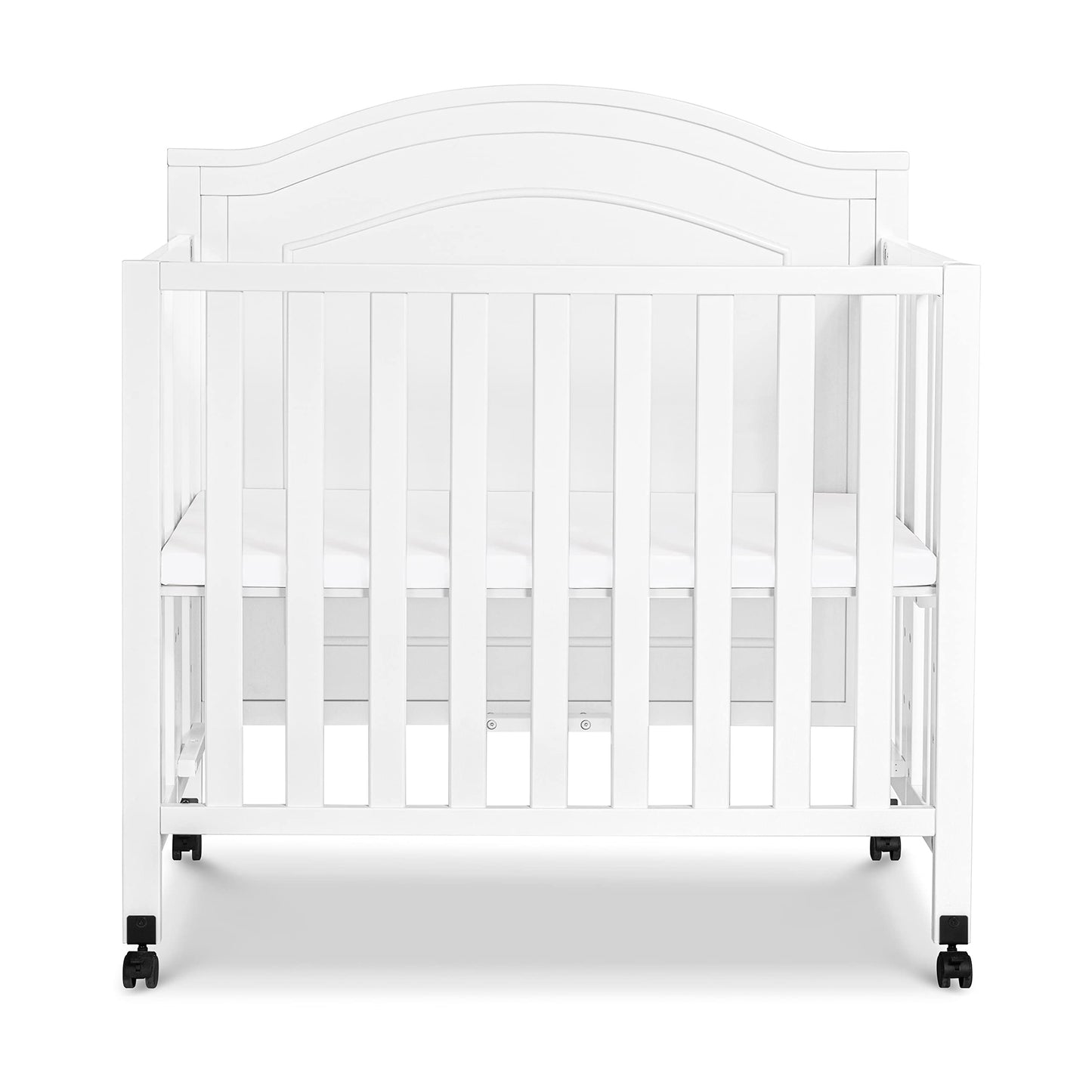 DaVinci Charlie Folding Portable 3-in-1 Convertible Mini Crib and Twin Bed in White, Removable Wheels, Greenguard Gold Certified