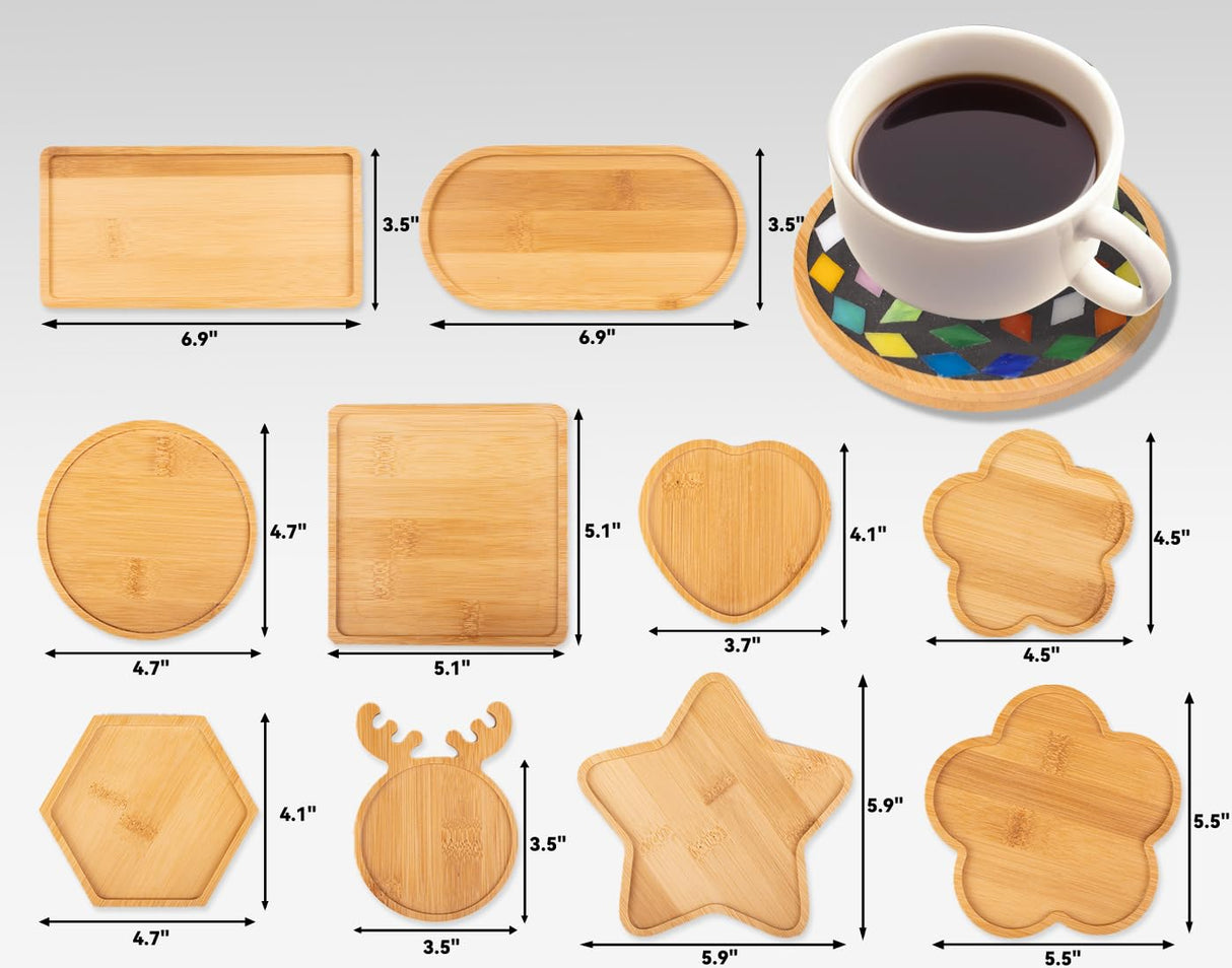 Lanyani 10pcs Wooden Assorted Shapes Mosaic Bases for DIY Mosaic Coaster Kit, with Wooden Surface for Handcrafted Glass Mosaic Tiles Crafts for Adults and Kids Lanyani