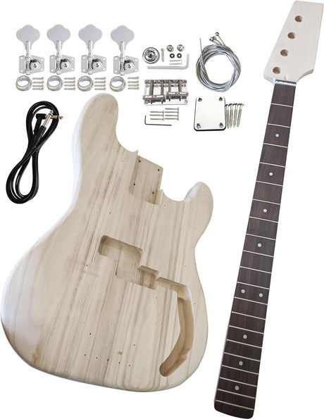 sdwutong Bass Guitar Kit DIY PB Bass Style Beginner Kits 4 String Right Handed with Paulownia Body Hard Maple Neck Rosewood Fingerboard Chrome Hardware Build Your Own Bass Guitar. sdwu&tong