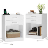 ADORNEVE Nightstands Set of 2,White Night Stand with Charging Station & Drawers,Night Stands for Bedrooms 2 ADORNEVE