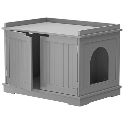 ZENY Cat Litter Box Enclosure, Cat Litter Box Furniture Hidden, Wooden Cat Litter Cabinet with Divider, Modern Cat Washroom Storage Bench，Fit Most of Litter Box, Gray - WoodArtSupply