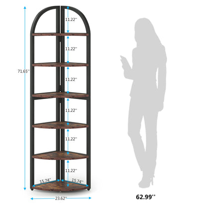 Tribesigns 6-Tier Rustic Corner Shelf - Tall Space-Saving Plant Stand & Bookshelf for Living Room, Home Office, and Kitchen - WoodArtSupply