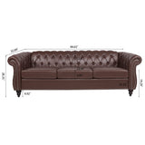 CLUBKNIGHT Modern Chesterfield Sofa Three Seater Couch,Faux Leather Couch with Rolled Arms,Comfy Couches for Living Room,Office,Reception Room(Brown) CLUBKNIGHT