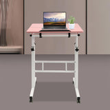 Kreiaoer Height Adjustable Table, Small Adjustable Standing Desk with Wheels Home Office Workstation, Portable Rolling Desk Laptop Cart for Standing or Sitting (Pink) Kreiaoer