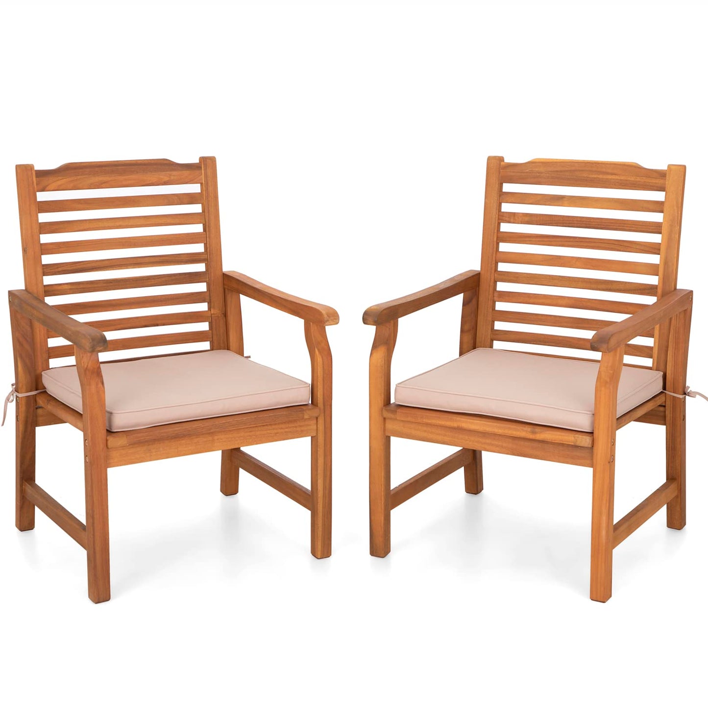 Sophia & William 2 Pieces Acacia Wood Patio Dining Chairs with Cushions, Outdoor Oil Finish Middle Back Wooden Armchairs Set of 2, Natural Wood Chairs for Porch Yard Balcony Deck, Teak - WoodArtSupply